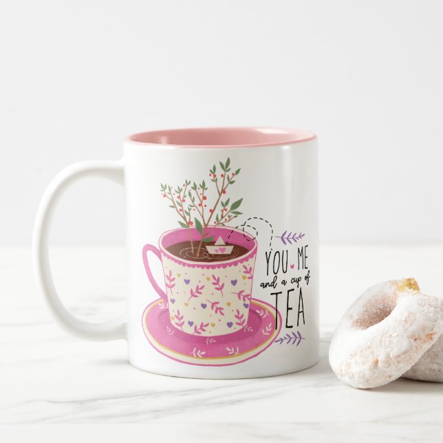 Taza Bicolor Tú Y Una Cita De Té (Con donut)