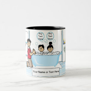 Taza Bicolor Tub Time - 1 niño, 1 Chica, Personalizado de papá 