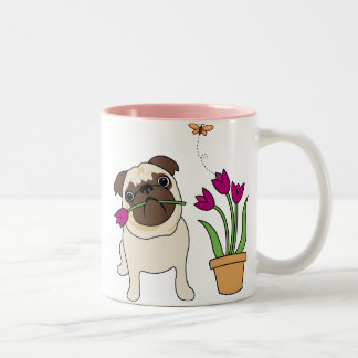 Taza Bicolor Tulip Pug y mariposa Mugs - Texto opcional
