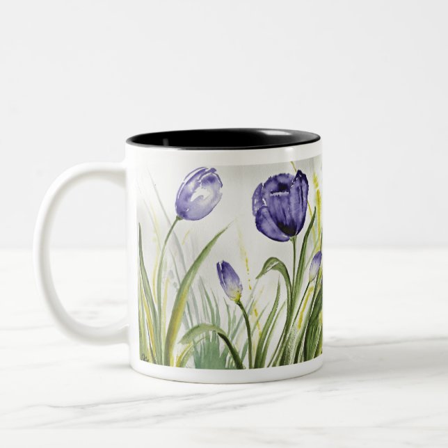 Taza Bicolor Tulipanes de Primavera Púrpura (Izquierda)