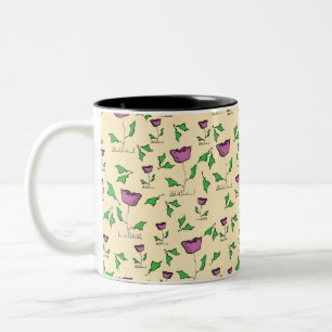 Taza Bicolor Tulipanes púrpura sobre fondo amarillo