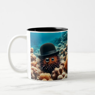 Taza Bicolor Turquín marino con gorra y monóculo