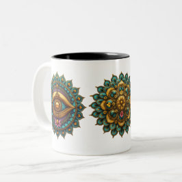 Taza Bicolor Turquoise Gold Lotus Mandala - Fantasy Graphic Art