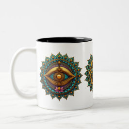 Taza Bicolor Turquoise Gold Lotus Mandala - Fantasy Graphic Art