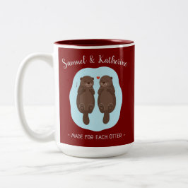 Taza Bicolor Two Lovely Cute Otters Custom Name Valentine's Day