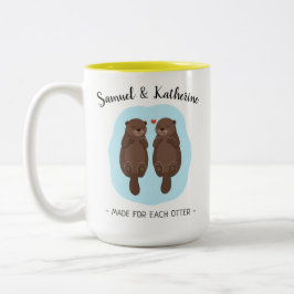Taza Bicolor Two Lovely Cute Otters Custom Name Valentine's Day
