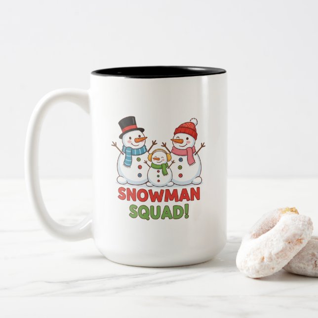 Taza Bicolor Two-Tone Mug, 15 oz Snowman Family (Con donut)