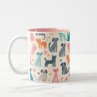 Taza Bicolor Un animal lindo diseña un patrón de perro y gato s
