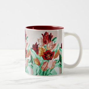 Taza Bicolor Un bonito y audaz Bouquet floral de tulipanes