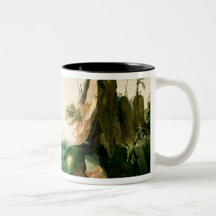 Taza Bicolor Un buque mercante holandés de una costa rocosa