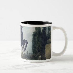 Taza Bicolor Un caballo negro que realiza el Courbette