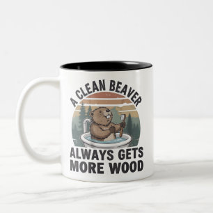 Taza Bicolor Un castor limpio siempre consigue más madera Humor