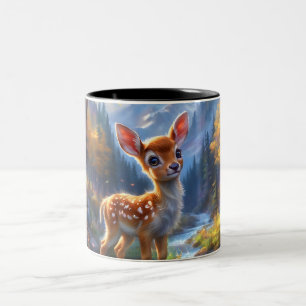 Taza Bicolor Un ciervo bebé adorable en un bosque encantado