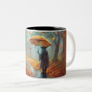Taza Bicolor Un día lluvioso de otoño caminando por el bosque