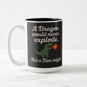 Taza Bicolor Un dragón nunca explotaría, pero un dino podría