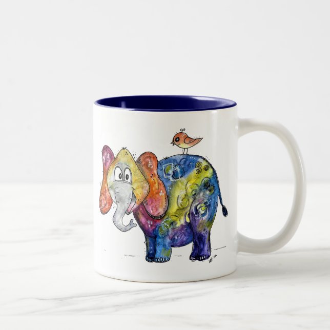 Taza Bicolor Un elefante alegre y colorido (Derecha)
