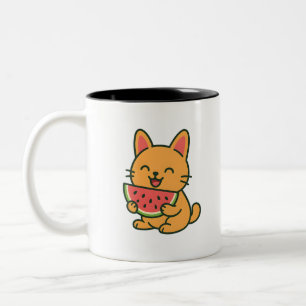 Taza Bicolor Un gato Naranja lindo come sandía Personalizado