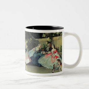 Taza Bicolor Un jardín ornamental con una chica joven que bail