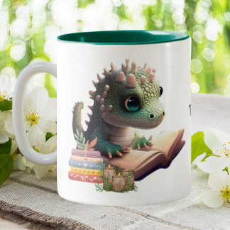 Taza Bicolor Un lagarto lindo leyendo un libro personalizado
