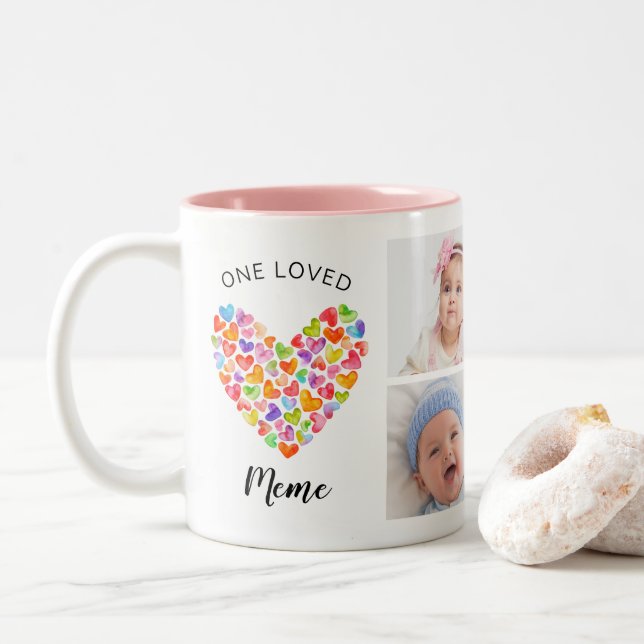 Taza Bicolor Un meme amado cuatro Collages de fotos (Con donut)