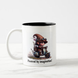 Taza Bicolor Un niño joven feliz montando un skooter de Steampu