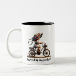 Taza Bicolor Un niño joven feliz montando una bicicleta de vapo