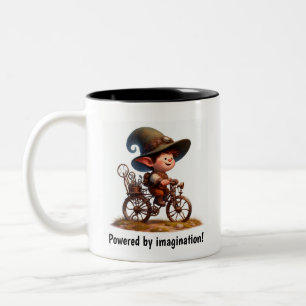 Taza Bicolor Un niño joven y feliz montando una bicicleta steam