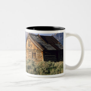 Taza Bicolor Una cabaña de troncos y las montañas Sawtooth en