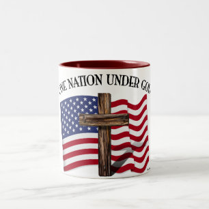 Taza Bicolor Una nación bajo Dios con cruz robusta y bandera de