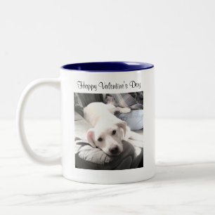 Taza Bicolor Una pequeña foto de perro blanco sentado con papá 