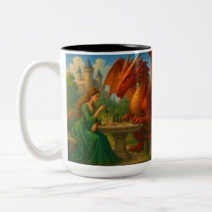 Taza Bicolor Una princesa jugando al ajedrez con un arte de fan