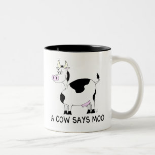 Taza Bicolor Una vaca dice "Moo"