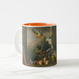 Taza Bicolor Una vida quieta con fruta, loros y un coco