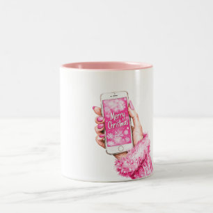 Taza Bicolor Uñas rosadas glamour femenino Navidad