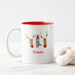 Taza Bicolor Único reno divertido muñeco de nieve de dos tonos