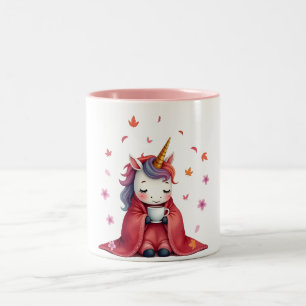Taza Bicolor Unicornio Acogedor - Unicornio con Manta Bebiendo