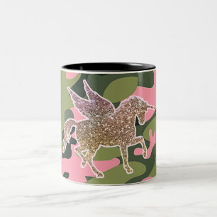 Taza Bicolor Unicornio Camuflaje Camo Rosa Verde y Purpurina Do