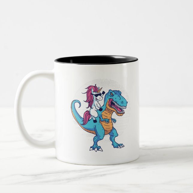 Taza Bicolor Unicornio y T-Rex (Izquierda)