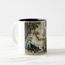 Taza Bicolor Unicornio y una joven mujer (por Domenichino)