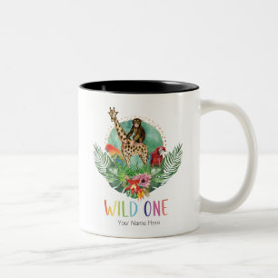 Taza Bicolor Uno Salvaje Safari de la Jungla Animales Acuarela