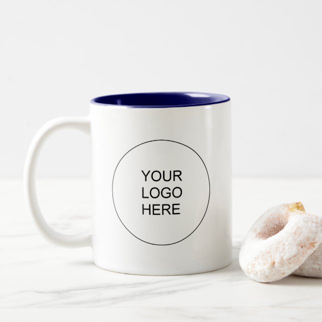 Taza Bicolor Upload Business Logo Navy Blue White Template (Con donut)