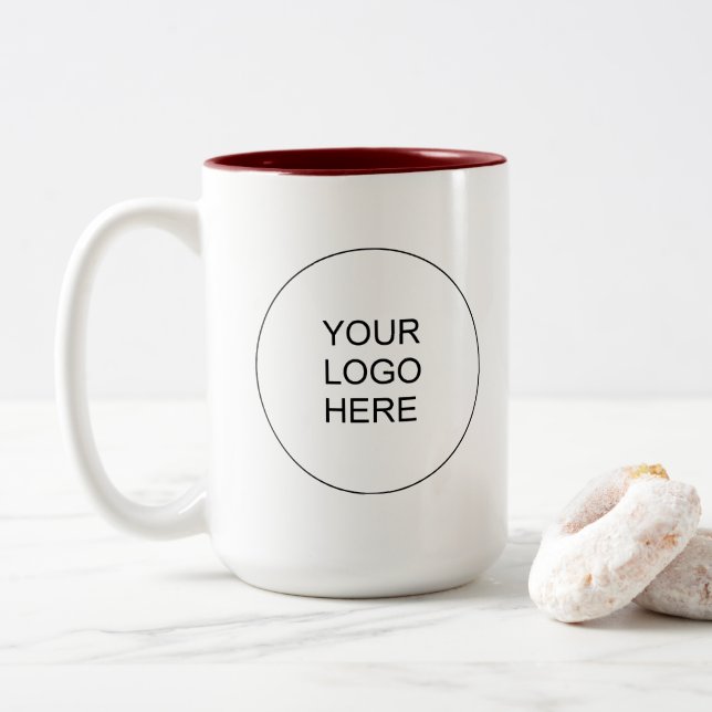 Taza Bicolor Upload Your Company Logo Maroon Red & White (Con donut)