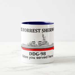 Taza Bicolor USS Forrest Sherman, DDG-98, fechas personalizable