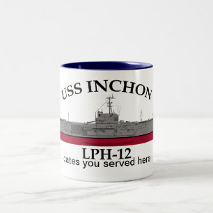 Taza Bicolor USS Inchon, LPH-12, fechas personalizables cumplid