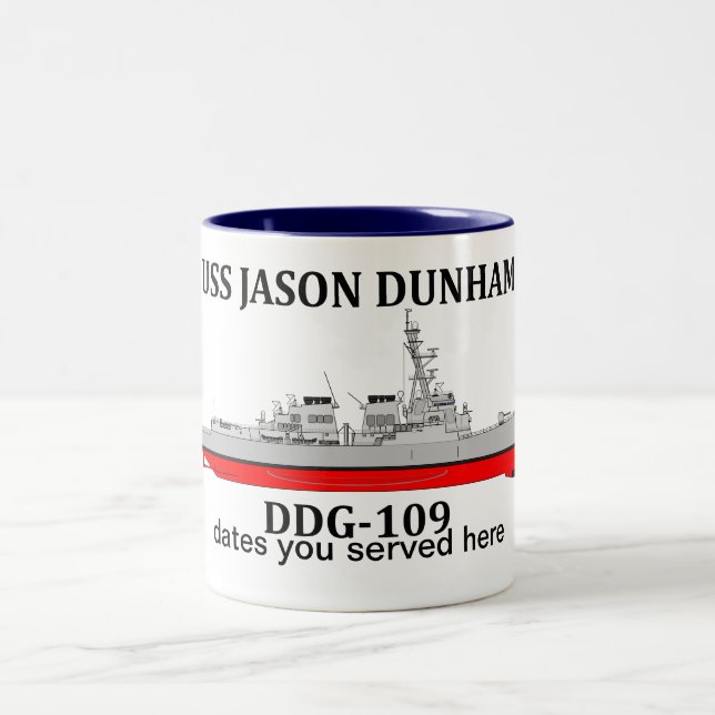 Taza Bicolor USS Jason Dunham, DDG-109, fechas personalizables (Centro)