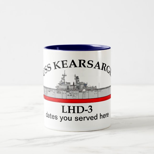 Taza Bicolor USS Kearsarge, LHD-3, fechas personalizables cumpl (Centro)