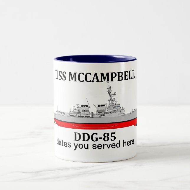 Taza Bicolor USS McCampbell, DDG-85, fechas personalizables cum (Centro)