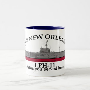 Taza Bicolor USS New Orleans, LPH-11, fechas personalizables cu