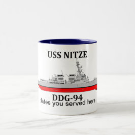 Taza Bicolor USS Nitze, DDG-94, fechas personalizables cumplida
