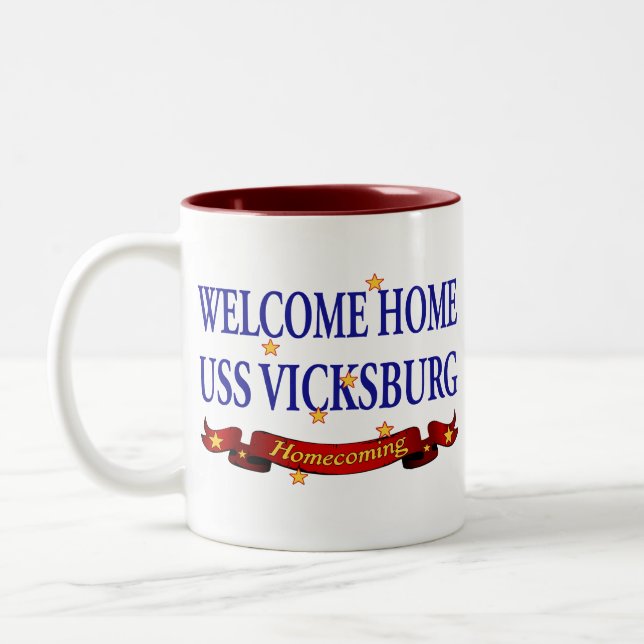 Taza Bicolor USS Vicksburg casero agradable (Izquierda)